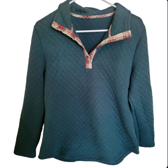 Quilted Green Red Plaid Elbow Patch Pullover Size Large Women's - Picture 1 of 11